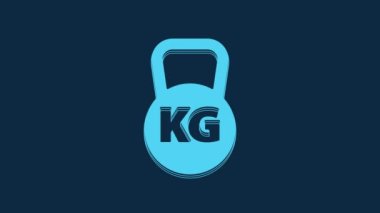 Blue Kettlebell icon isolated on blue background. Sport equipment. 4K Video motion graphic animation.