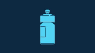 Blue Fitness shaker icon isolated on blue background. Sports shaker bottle with lid for water and protein cocktails. 4K Video motion graphic animation.