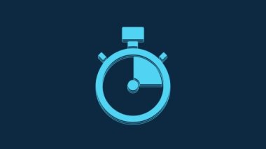 Blue Stopwatch icon isolated on blue background. Time timer sign. Chronometer sign. 4K Video motion graphic animation.