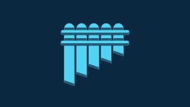 Blue Pan flute icon isolated on blue background. Traditional peruvian musical instrument. Zampona. Folk instrument from Peru, Bolivia and Mexico. 4K Video motion graphic animation.