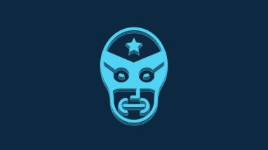 Mavi Meksikalı güreşçi ikonu mavi arka planda izole edilmiş. 4K Video hareketli grafik canlandırması.