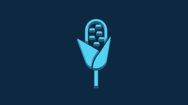 Blue Corn icon isolated on blue background. 4K Video motion graphic animation.