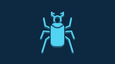 Mavi Böcek simgesi mavi arkaplanda izole edildi. 4K Video hareketli grafik canlandırması.