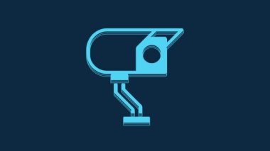 Blue Security camera icon isolated on blue background. 4K Video motion graphic animation.