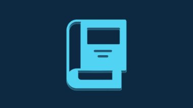 Mavi Tarih kitabı simgesi mavi arkaplanda izole edildi. 4K Video hareketli grafik canlandırması.