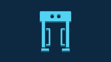 Mavi arkaplanda mavi metal dedektör simgesi izole edildi. Havaalanı güvenlik görevlisi metal dedektör kontrol noktasında. 4K Video hareketli grafik canlandırması.