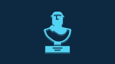 Mavi Kadim büst heykel ikonu mavi arka planda izole edilmiş. 4K Video hareketli grafik canlandırması.