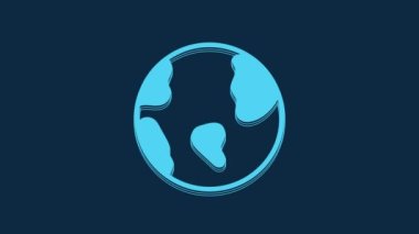 Blue Earth globe icon isolated on blue background. World or Earth sign. Global internet symbol. Geometric shapes. 4K Video motion graphic animation.