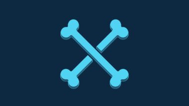 Mavi Çapraz insan kemikleri mavi arka planda izole edilmiş. 4K Video hareketli grafik canlandırması.