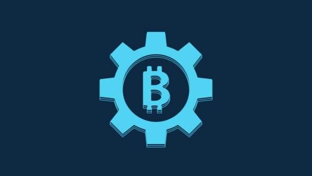 Blue Cryptocurrency Coin Bitcoin Icon Isolated Blue Background Gear Bitcoin — 图库视频影像