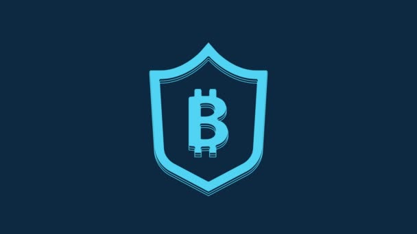 Blue Shield Bitcoin Icon Isolated Blue Background Cryptocurrency Mining Blockchain — Stockvideo