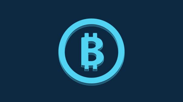 Blue Cryptocurrency Coin Bitcoin Icon Isolated Blue Background Physical Bit — Stock videók
