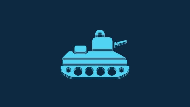 青の背景に隔離された青の軍用戦車アイコン 4Kビデオモーショングラフィックアニメーション — ストック動画