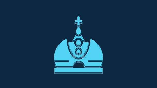 青の背景に隔離された青の王の王冠のアイコン 4Kビデオモーショングラフィックアニメーション — ストック動画