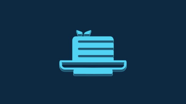蓝色的Medovik图标孤立在蓝色的背景上 蜂蜜分层蛋糕或俄罗斯蛋糕盘中的麦道维克 4K视频运动图形动画 — 图库视频影像