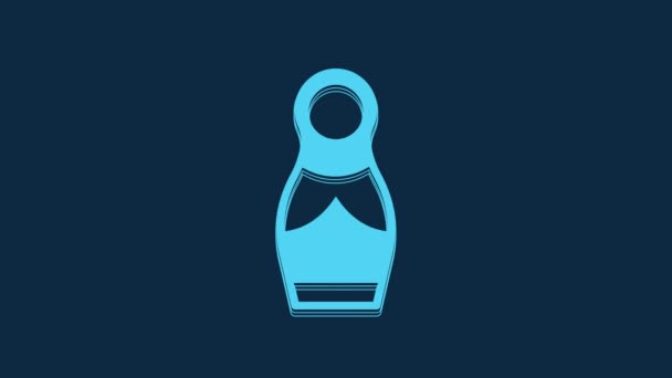 Blue Russian Doll Matryoshka Icon Isolated Blue Background Video Motion — Stock Video