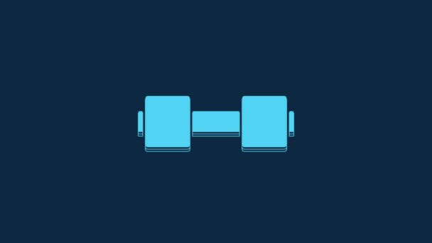 Голубая Иконка Dumbbell Изолирована Синем Фоне Икона Поднятия Мышц Фитнес — стоковое видео