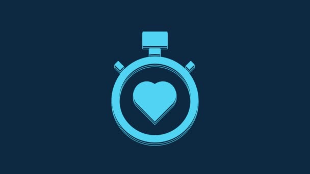 Blue Heart Center Stopwatch Icon Isolated Blue Background Valentines Day — Wideo stockowe