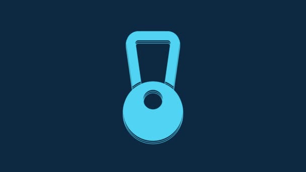 Blue Kettlebell Icon Isolated Blue Background Sport Equipment Video Motion — Vídeo de Stock