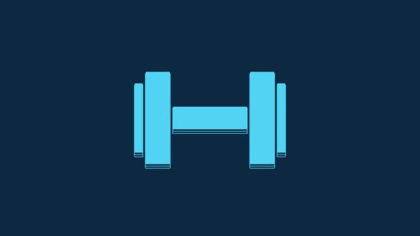 Blue Dumbbell Icon Isolated Blue Background Muscle Lifting Icon Fitness — Αρχείο Βίντεο