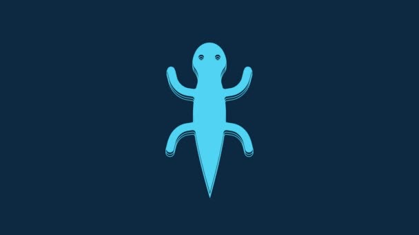 青色の背景に隔離された青いトカゲのアイコン 4Kビデオモーショングラフィックアニメーション — ストック動画