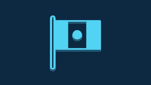 青い背景に隔離された旗竿のアイコン上の青いメキシコの旗 4Kビデオモーショングラフィックアニメーション — ストック動画