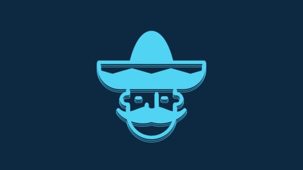 Modrý Mexičan Nosí Sombrero Ikonu Izolovanou Modrém Pozadí Hispánec Knírkem — Stock video