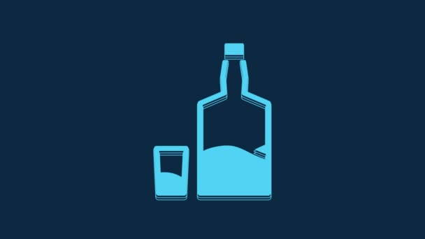 Блакитна Пляшка Скляна Ікона Ізольовані Синьому Фоні Мексиканський Алкогольний Напій — стокове відео