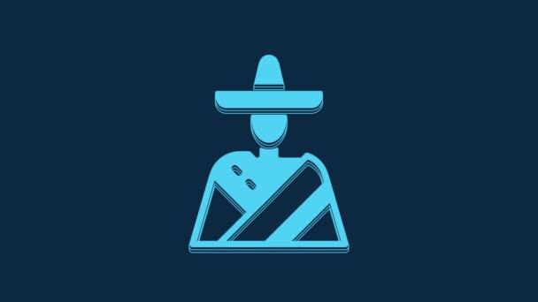 Mavi Meksikalı Adam Mavi Arka Planda Izole Edilmiş Sombrero Ikonu — Stok video