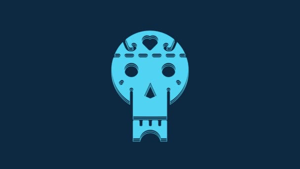 Icono Cráneo Mexicano Azul Aislado Sobre Fondo Azul Animación Gráfica — Vídeos de Stock