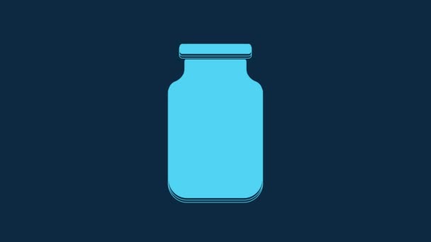ブルーの背景にネジキャップアイコンが付いたブルーガラス瓶 4Kビデオモーショングラフィックアニメーション — ストック動画