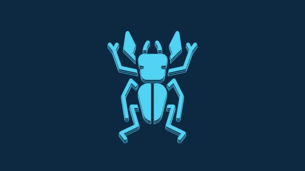 Blue Beetle Deer Icon Isolated Blue Background Horned Beetle Big — Stock Video