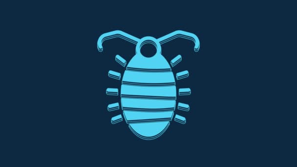 青色の背景に隔離された青い幼虫の昆虫アイコン 4Kビデオモーショングラフィックアニメーション — ストック動画