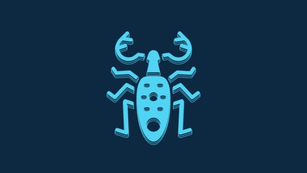 Icona Blue Beetle Cervo Isolato Sfondo Blu Scarabeo Cornuto Grosso — Video Stock