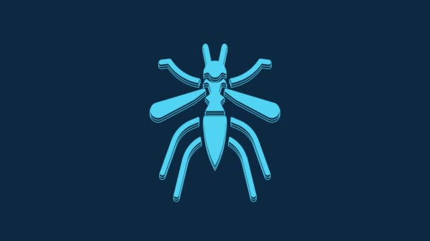 青の背景に隔離された青い蚊のアイコン 4Kビデオモーショングラフィックアニメーション — ストック動画