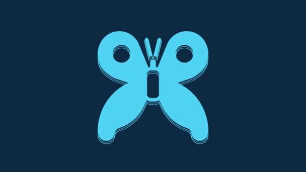Ikona Modrého Motýla Izolovaná Modrém Pozadí Grafická Animace Pohybu Videa — Stock video