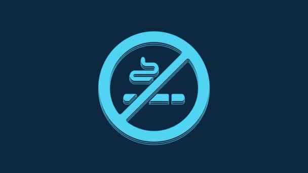 蓝色禁烟图标隔离在蓝色背景上 香烟的符号 4K视频运动图形动画 — 图库视频影像