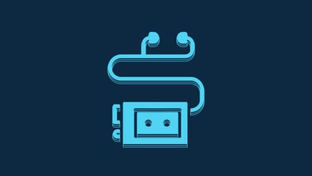 Blaues Museum Audioguide Symbol Isoliert Auf Blauem Hintergrund Kopfhörer Für — Stockvideo
