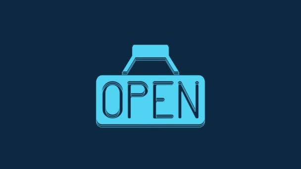 Blue Hanging Sign Text Open Door Icon Isolated Blue Background — Stockvideo