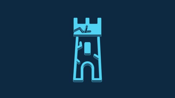 蓝色城堡图标隔离在蓝色背景 要塞的标志 4K视频运动图形动画 — 图库视频影像