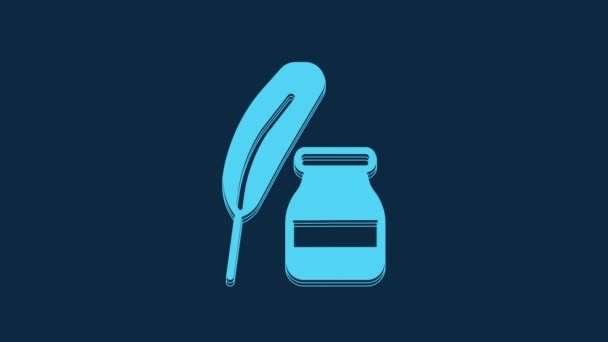 Blue Feather Inkwell Icon Isolated Blue Background Video Motion Graphic — Vídeos de Stock