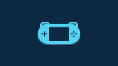 Blue Portable video game console icon isolated on blue background. Gamepad sign. Gaming concept. 4K Video motion graphic animation.
