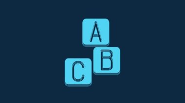 Blue ABC blocks icon isolated on blue background. Alphabet cubes with letters A,B,C. 4K Video motion graphic animation.