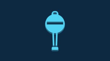 Blue Rattle baby toy icon isolated on blue background. Beanbag sign. 4K Video motion graphic animation.