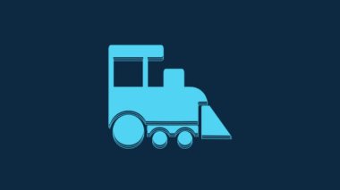 Blue Toy train icon isolated on blue background. 4K Video motion graphic animation.