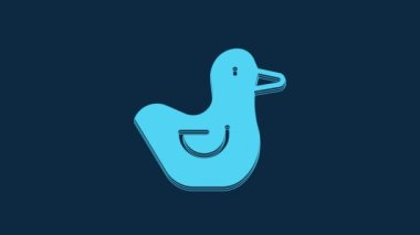 Blue Rubber duck icon isolated on blue background. 4K Video motion graphic animation.