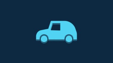 Blue Toy car icon isolated on blue background. 4K Video motion graphic animation.