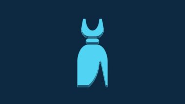 Blue Woman dress icon isolated on blue background. Clothes sign. 4K Video motion graphic animation.