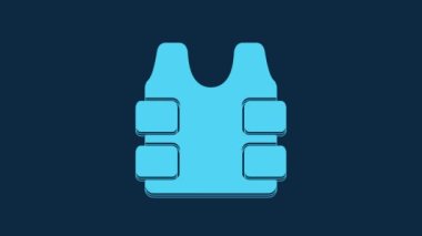 Blue Bulletproof vest for protection from bullets icon isolated on blue background. Body armor sign. Military clothing. 4K Video motion graphic animation.