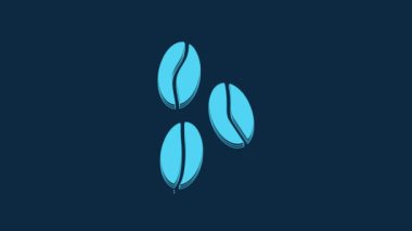 Mavi arkaplanda mavi kahve çekirdeği ikonu var. 4K Video hareketli grafik canlandırması.